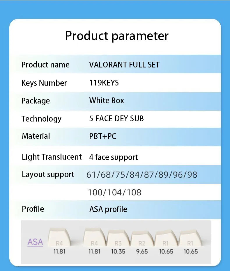 VALORANT ISO keycaps full set 119 keys ASA Profile